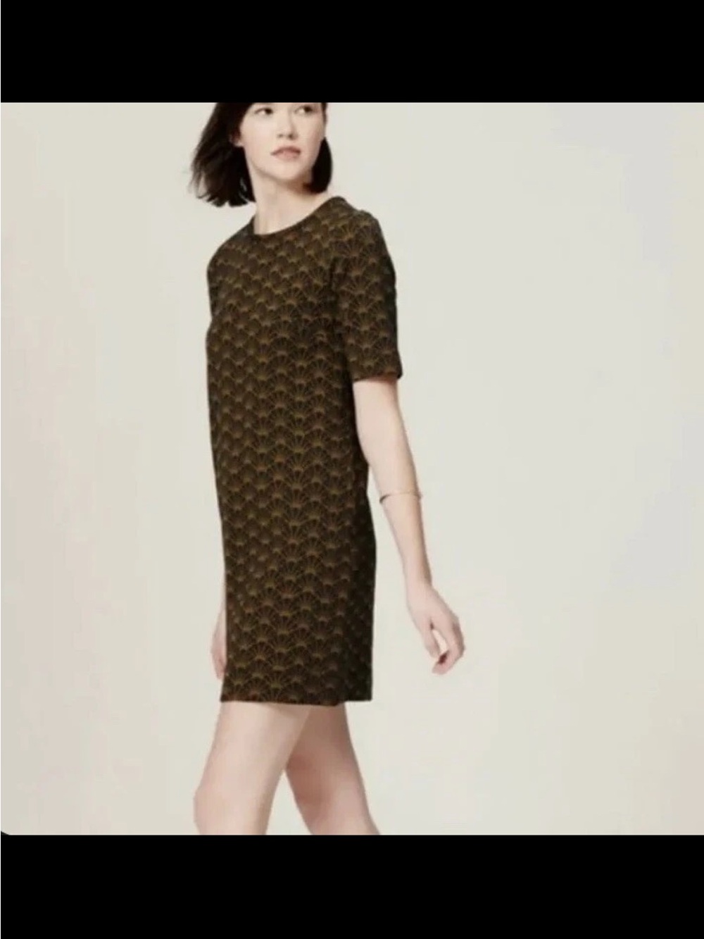 Loft, mini dress, black/mustard, short sleeve, size S